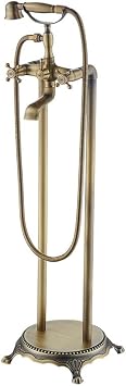 Antique Brass Tub Filler Faucet with Telephone Shape Handheld Sprayer, Floor Mounted Shower Faucet FreeShower Set