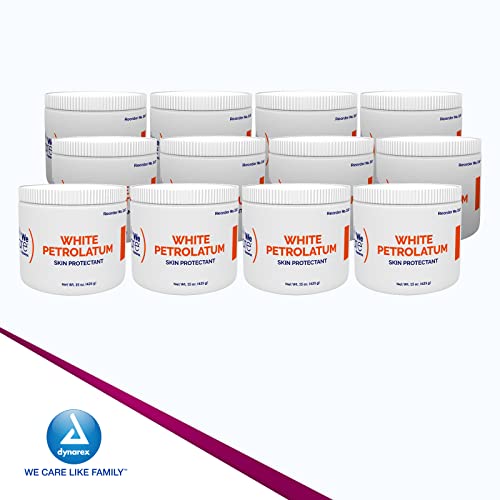 Dynarex White Petrolatum, Petroleum Jelly For Dry, Damaged Or Cracked Skin, Soothing White Petroleum Jelly For Minor Skin Irritations, 15 Oz. (425G) Jars, 1 Box Of 12 Petroleum Jelly Jars #TOP5