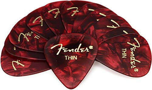 Image of Fender 351 Shape Thin Classic Celluloid Picks, 12-Pack, Red Moto for electric guitar, acoustic guitar, mandolin, and bass