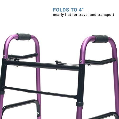 Lumex Colorselect Walker, Lightweight Folding Design For Adults & Seniors, Large 5" Wheels, Plum #TOP2