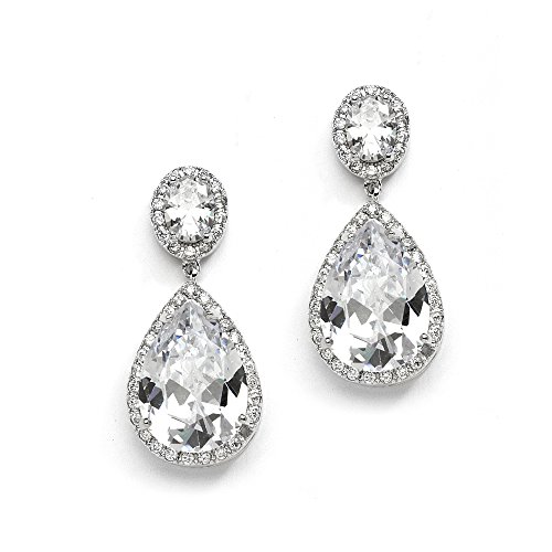 Mariell Platinum Silver Plated Cubic Zirconia Clip-On Bridal Earrings, Precision Cut CZ Crystals, Non-Pierced Dangle Earring for Brides, Jewelry for Wedding, Mother of the Bride