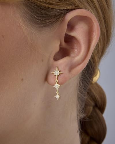 PAVOI 14K Gold Plated Sterling Silver Posts Cubic Zirconia North Star Drop Dangle Earrings for Women | Celestial Gold Statement Earrings2