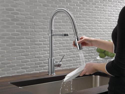 Image of Delta Faucet Trinsic Pro Commercial Style Kitchen Faucet, Kitchen Faucets with Pull Down Sprayer, Kitchen Sink Faucet, Faucet for Kitchen Sink with Magnetic Docking, Arctic Stainless 9659-AR-DST