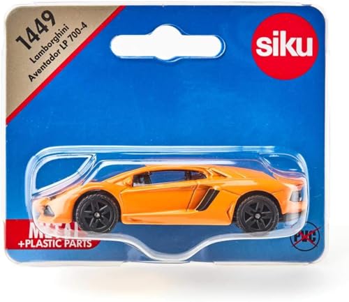 Siku 1449, Lamborghini Aventador LP 700-4 Sportwagen, Metall/Kunststoff, Orange, Spielzeugauto für Kinder