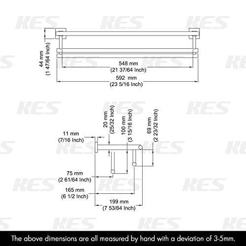 KES Porta Asciugamani da Bagno con Doppia Barra