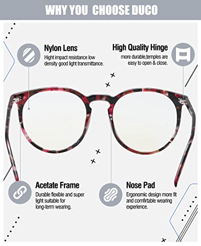 Image of DUCO Retro Round Blue Light Glasses For Men Women Blue Ray Blocking Glasses Computer Gaming Glasses Nylon Lens Acetate Frame Colorful 8301