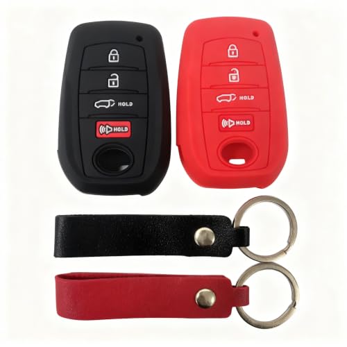 TyranCoupe Silicone Key Fob Cover 2 Pack, Key Protector - 360° Key Protection Case for Toyota 4-Button Smart Key (2019-2026 RAV4/Camry/Highlander), Anti-Scratch Silicone Key Cover (Black/Red)