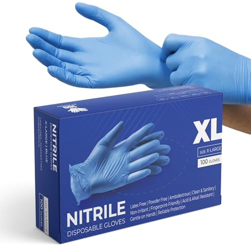 eatasty Disposable Gloves, Pack of 100, Blue Nitrile Gloves, Powder-Free, Latex-Free, Strong with Textured Grip, Multipurpose for Food Handling, Cleaning, Automotive & DIY