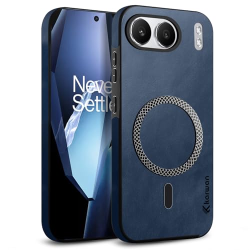 Image of KARWAN Shockproof Hybrid Leather Finish Back Case Cover Compatible with Oneplus Nord 4 with Wireless MagEaze Charging Cover, Anti-Scratch Shield Case with Strong Minimalist Design (Blue)