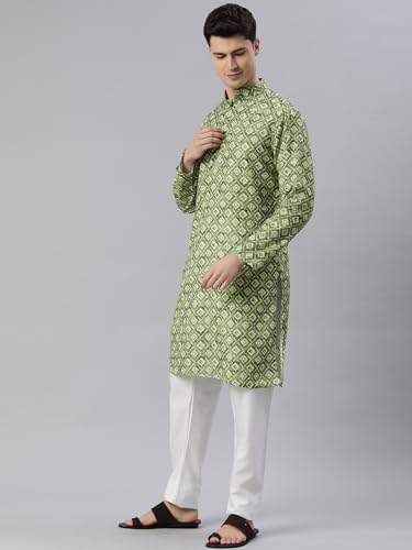 Image of Majestic Man Men's Cotton Blend Regular Fit Casual Ethnic Motifs Abstract Printed Kurta