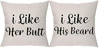 2 Pcs Couple Funny Words Throw Pillow Cover I Like His Beard Throw Pillowcase Set of 2 Decorative Cushion Cover for Lover Home Bed Sofa Car Decorations
