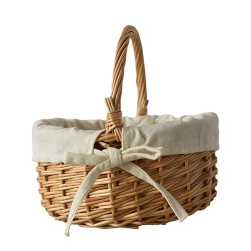 Cesta de mimbre con asa - Cesta de almacenamiento de mimbre | Cestas de comida elegantes con forro de tela para frutas, flores, juguetes