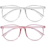 URAQT Blaulichtfilter Brille, Rund Anti Blaulicht PC Gaming Brillen Modebrille, Blue Light Blocking Glasses, Ohne Stärke Blaufilter Brille für Damen und Herren (Rosa & Weiß)