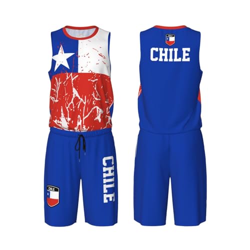 Chile Flag Grain (2) Basketball Jersey Uniform Suit for Men Adults Training Athletic Set