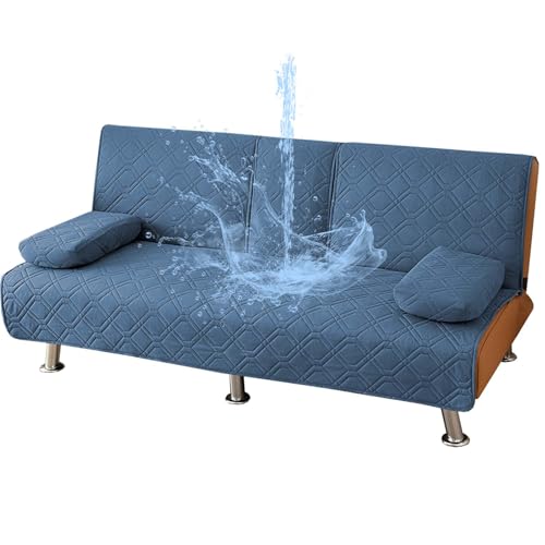 ZYXFYY 4 Pieces Click Clack Sofa Bed Cover 3 Seater, Quilted Convertible Folding Cover with 2 Removable Armrests and 1 Holders Covers (Denim Blue)