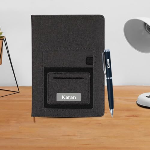 Image of Giftana Personalized Diary with Pen Gift Set for Men and Women, 2 in 1 Customized Jute Pocket Diaries Gift Set for Doctor, Husband, Father, Personalised Corporate Gifts for Employee (Black)