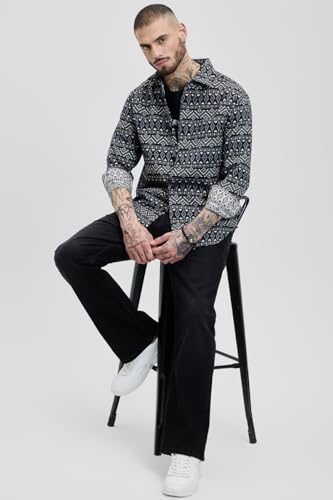 Image of SNITCH Men's Cotton Jacquard Relaxed Fit Overshirt