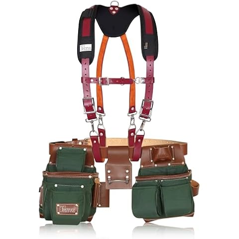 TRUTUCH Nylon and Leather Tool Belt with Suspender | Framing Tool Bags | Leather Tool Belt | Leather Work Suspender | Carpenter Tool Belt | Construction | Framers | Electrician Tool Belt Cover