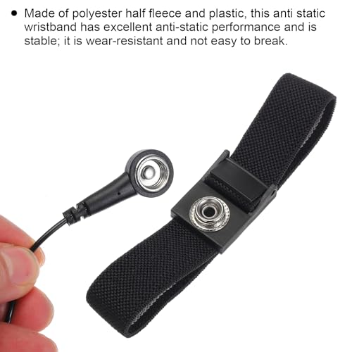 Image of MECCANIXITY 2 Pack ESD Anti Static Wrist Strap 11 inch Circumference Adjustable Antistatic Bracelet Set Wire Alligator Clip for Computer Electronics Repair Black