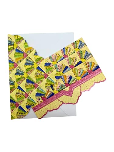 Image of Poster Foundry Fan Quilt Boxed Note Cards by Carol Wilson. 10 embossed 4x5 Die-Cut Notecards and Matching Envelopes in Decorative Gift Box with Magnetic Flap. NCP2357