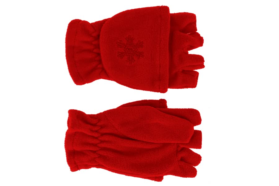 fiebig Mädchen Jungen Halbfinger Handschuh mit Klappe in Fleece für Kinder!, Farben:rot, Handschuhgröße:3