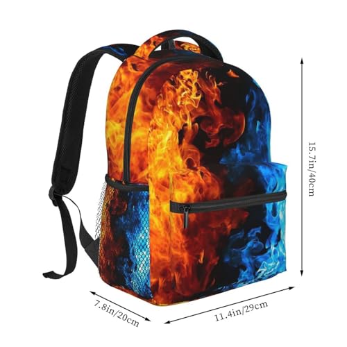Red And Blue Fire Flames 15 Inch Backpack for Men Women Adjustable Laptop Backpacks Shoulder Bag for Travel Hiking Outdoor2