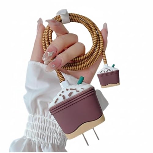 Image of INEFABLE Charger Protector Case Cover for iPhone Chargers 18W & 20W | Cute Cartoon 3D Cover with Cable Protectors | Soft Silicone Data Cord Saver Sleeves-Set of-1 (Brown Buck)