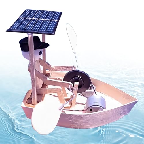 Solar Powered Robot Boat, Kids Rowing Decor, Creative Wooden Educational Toy, Renewable Energy Craft Kit, Outdoor Water Activity Robot for Ponds, Gardens, Yards, Patio, Balcony