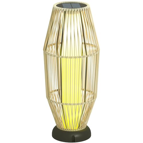 Outsunny Lampada Solare da Giardino con 6h Illuminazione LED a 3000K, Lampada da Esterno in PE Rattan e Metallo, IP44, Ø26x72 cm, Grigio