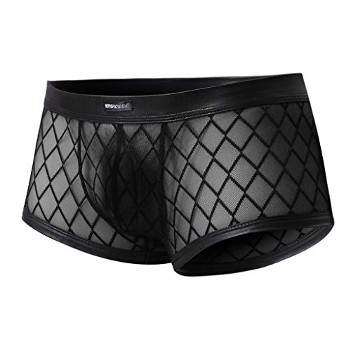 Netz Unterhose Herren Boxershorts Mesh Unterwäsche Männer Durchsichtige Erotisch Wäsche Transparente Sexy Gay Unterwäsche Atmungsaktiv Tangaslip Party Clubwear Schwarz M