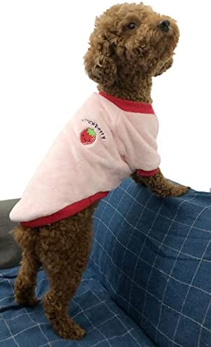 Puppy Dog Clothes Winter Sweater Warm, Flannel Velvet Pet Cat Cute Fruit Fleece Teddy Bichon Pomeranian Small Dog, Ideal Gift for Pet on Christmas (Medium, Strawberry)