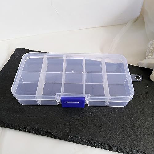 wolpin Plastic Jewellery Organizer (Pack of 2) | 10-Grid Storage Box with Dividers for Rings, Earrings, Necklaces & Pills | Clear White Home Organizer