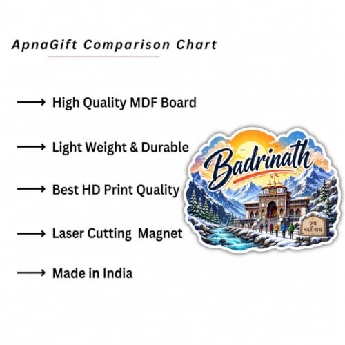 Image of Badrinath Theme Souvenir Wooden Fridge Magnet for Refrigerator - Printed Fridge Magnet for Kitchen & Fridge Decor | Perfect Souvenir Gift | Fridge Decoration | Size 3x3 Inches | Pack of 1