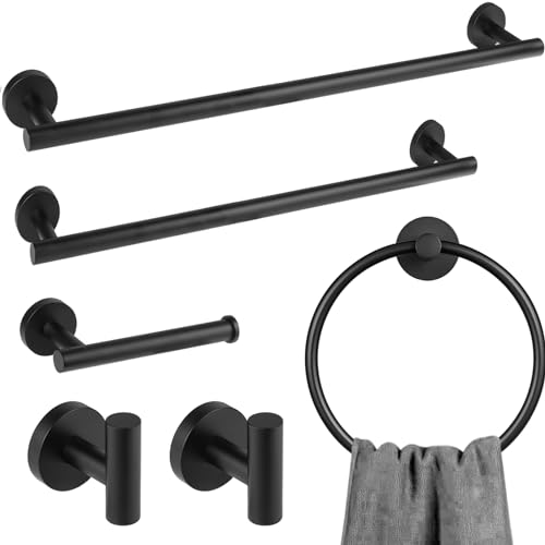 Lava Odoro - Juego de accesorios de baño de 6 piezas, color negro mate, juego de toallero de acero inoxidable montado en la pared, 23.6 pulgadas