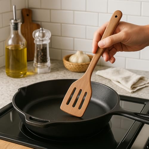Image of Cooker&Mixer Bamboo Spatula Set of 4 - Handmade Natural Kitchen Utensils | Non-Stick Safe, Heat-Resistant, Eco-Friendly | Flippers, Turners, Scrapers & Servers