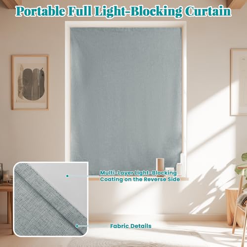 Image of 100% Blackout Self Adhesive Curtains- Stick on Curtains Shades Window Blinds Curtain No Rod Needed Easy to Hang Curtain, Use for Bedroom, Living Room, W46 x L60 inch, 1 Panel, Light Grey