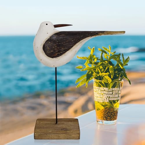 Estatua decorativa de pájaro marina de madera y metal miniatura 5