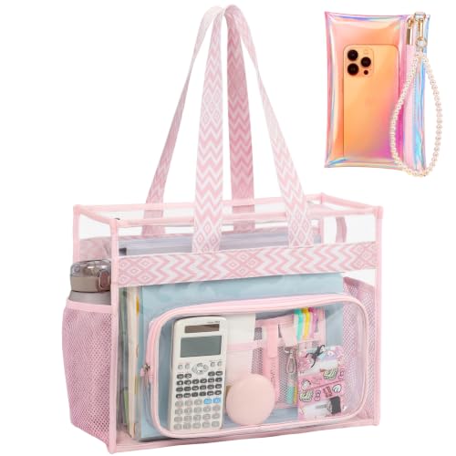 Image of PACKISM Clear Tote Bag for School - Large Heavy Duty Clear Tote for Girls | See Through PVC, Wide Zipper Opening, Front Pocket Keeps Essentials Visible for Students, Class, Work, Daily Carry, Age 12+
