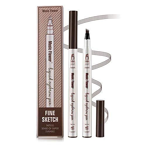 Eyebrow Tattoo Pen -Afaston microblade pen Microblading Eyebrow Pencil with a Micro-Fork Tip Applicator Creates Natural Looking Brows Effortlessly and Stays on All Day -2 pcs(Brown)