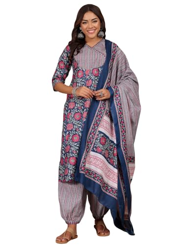 Kurta bleu Varanga ensemble femme XL : vêtement indien tunique longue et pantalon
