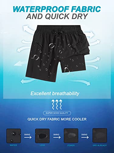 SILKWORLD 7 Inch Mens Swim Trunks with Compression Liner Quick-Dry Bathing Suit with Zipper Pockets4