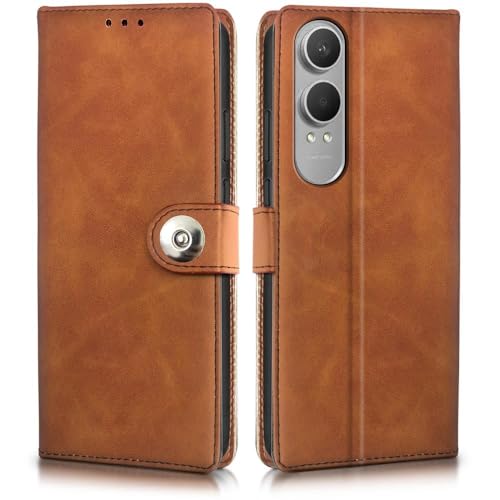 Image of Leather Flip Case Cover Compatible with for OnePlus Nord CE 4 Lite 5G |Designer Button| Hand-Stitched Leather Finish| Lightweight| Inbuilt Card Pockets Wallet & Stand||(Brown)