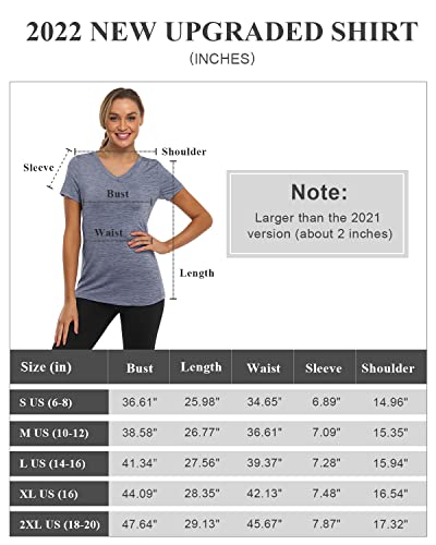 CHICHO Women's Short Sleeve Workout Shirt With Pocket: Breathable V-Neck 2022 New Upgraded Shirt Size Chart (in inches)