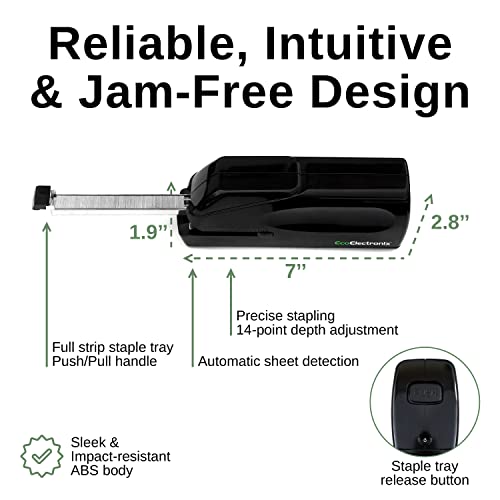 Ecoelectronix Electric Stapler - Portable Automatic Stapler 30 Sheet Capacity - Quiet, Jam-Free, And Easy Reload - Ac Or Battery Powered For Professional Home Office Use - Black #TOP2
