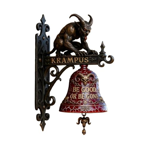Krampus Door Bell Wall-Mounted Decorative Cast Iron/Resin Hanging Outdoor Bell with BE Good OR BE Gone Sign for Front Door Porch Halloween Christmas Gothic Decor (1)
