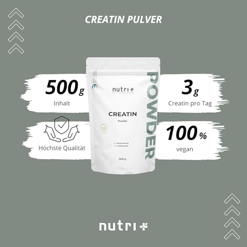 Nutri + Creatin Monohydrat 500 g - Kreatin Pulver hochdosiert, ultrafein, vegan und neutral - Creatine Powder Mono Mesh 200… – Ansicht 2