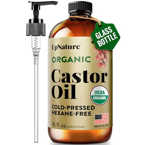 UpNature Castor Oil Organic - 100% Pure USDA Certified Organic Castor Oil for Face Hair Skin - 16oz Amber Glass Bottle, Hexane Free
