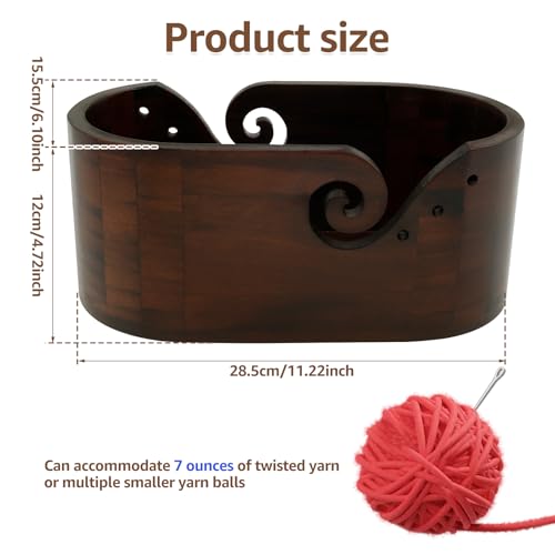 Image of Wooden Yarn Bowl, Yarn Bowls for Crocheting, Large Crochet Yarn Holder w Double Curling Slot, Oval Wood Knitting Bowl, Yarn Storage Crochet Bowl for Crocheting and Knitting Lovers 11.2 x 6 x 4.7 inch