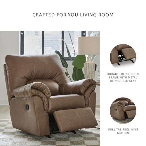 Image of Signature Design by Ashley Faux Leather Manual Rocker Recliner, Caramel
