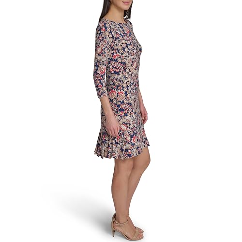 Image of Tommy Hilfiger Women's 3 /4 Sleeve High Neck Ruffle Trim Jersey Mini Dress
